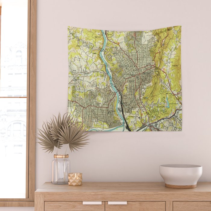 Vintage Map of Asheville North Carolina (1943) Wall Tapestry Gallery Image 2