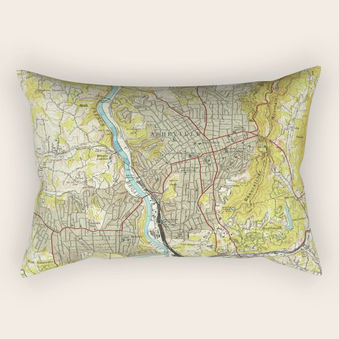 Vintage Map of Asheville North Carolina (1943) Rectangular Pillow Gallery Image 2