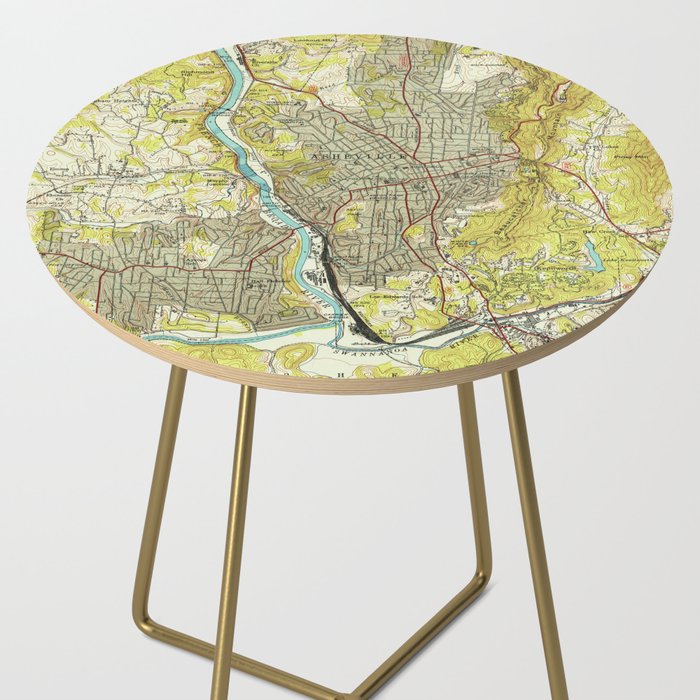 Vintage Map of Asheville North Carolina (1943) Side Table Gallery Image 2