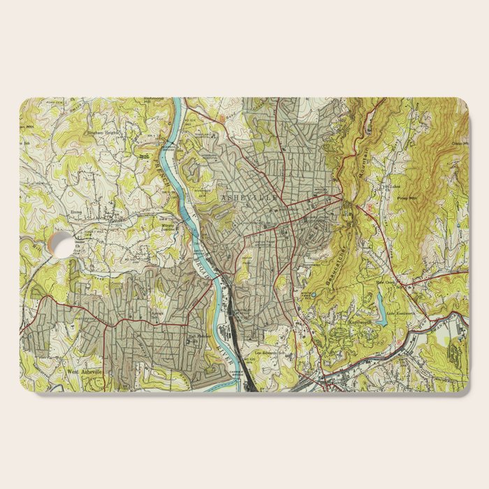 Vintage Map of Asheville North Carolina (1943) Cutting Board Gallery Image 1