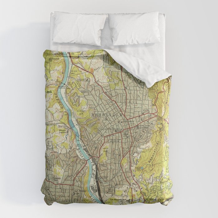 Vintage Map of Asheville North Carolina (1943) Duvet Cover Gallery Image 1