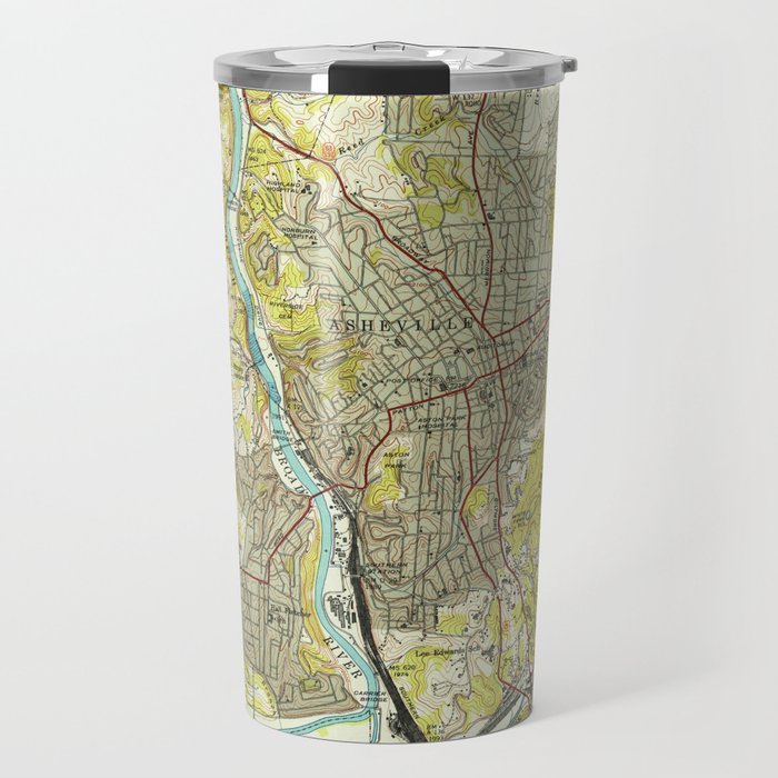 Vintage Map of Asheville North Carolina (1943) Travel Mug Gallery Image 1