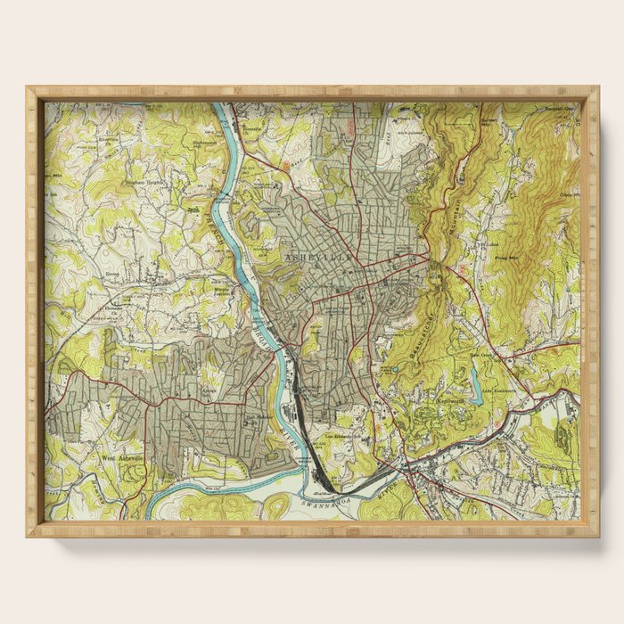 Vintage Map of Asheville North Carolina (1943) Serving Tray Gallery Image 1
