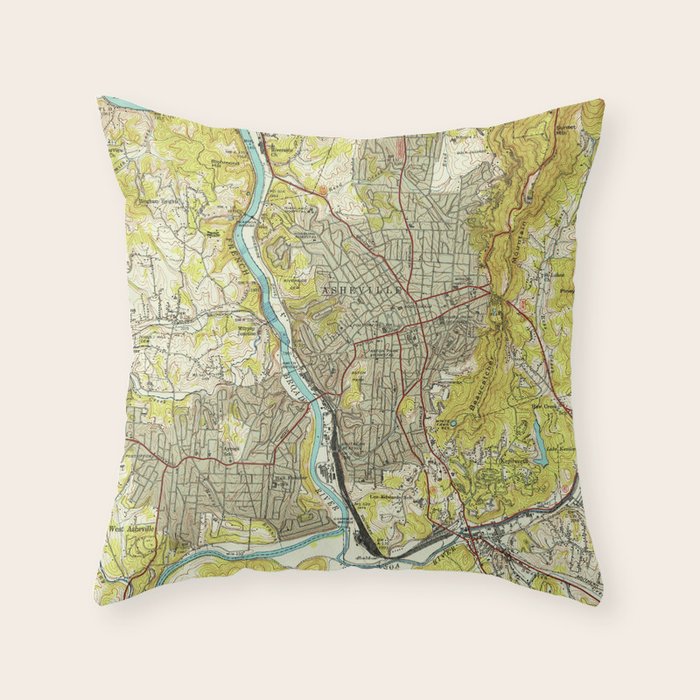 Vintage Map of Asheville North Carolina (1943) Throw Pillow Gallery Image 6