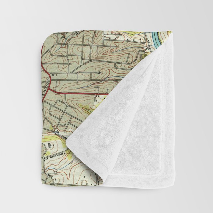 Vintage Map of Asheville North Carolina (1943) Throw Blanket Gallery Image 3