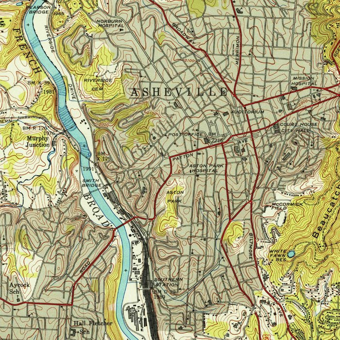 Vintage Map of Asheville North Carolina (1943) Coffee Mug Gallery Image 2