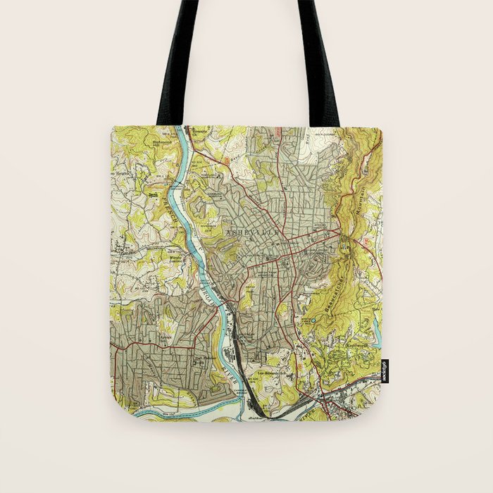 Vintage Map of Asheville North Carolina (1943) Tote Bag Gallery Image 1