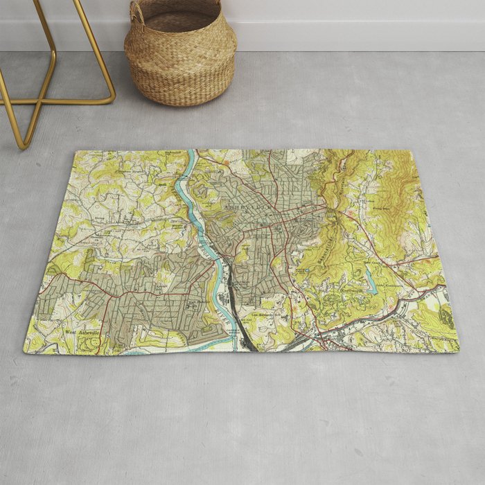 Vintage Map of Asheville North Carolina (1943) Rug Gallery Image 1