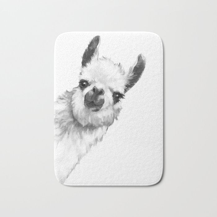 Sneaky Llama Black and White Bath Mat Gallery Image 1