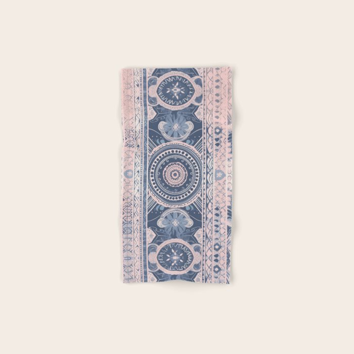 Ancient Pattern (pink & navy) Bath Towel Gallery Image 1