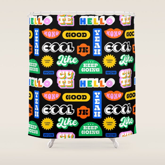 Fun retro quote sticker pattern Shower Curtain Gallery Image 1