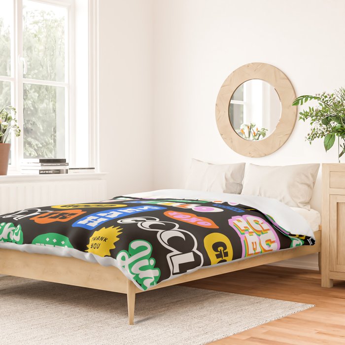Fun retro quote sticker pattern Duvet Cover Gallery Image 2