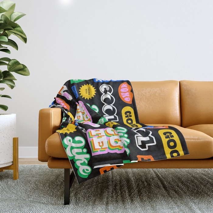 Fun retro quote sticker pattern Throw Blanket Gallery Image 1