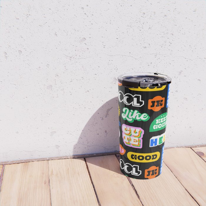 Fun retro quote sticker pattern Travel Mug Gallery Image 4