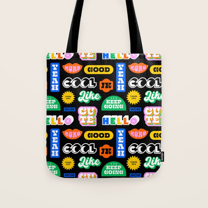 Fun retro quote sticker pattern Tote Bag Gallery Image 1