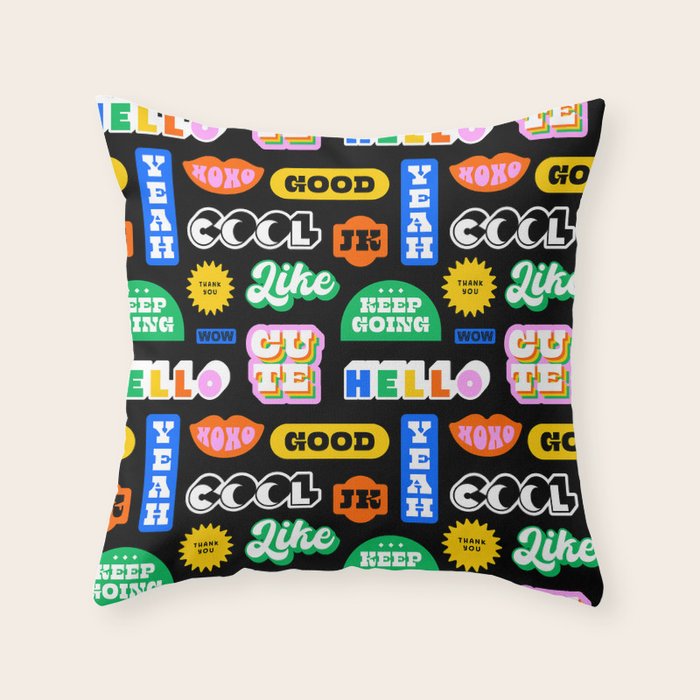 Fun retro quote sticker pattern Throw Pillow Gallery Image 6