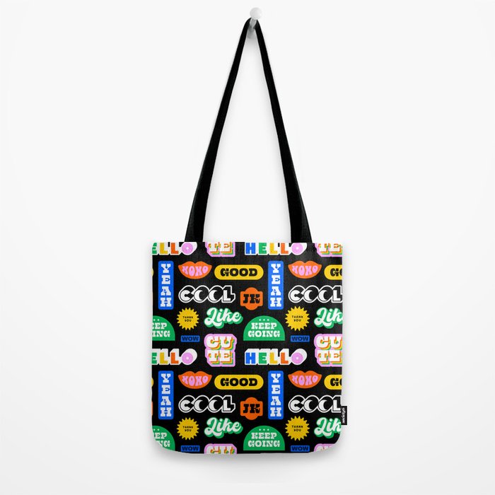Fun retro quote sticker pattern Tote Bag Gallery Image 2