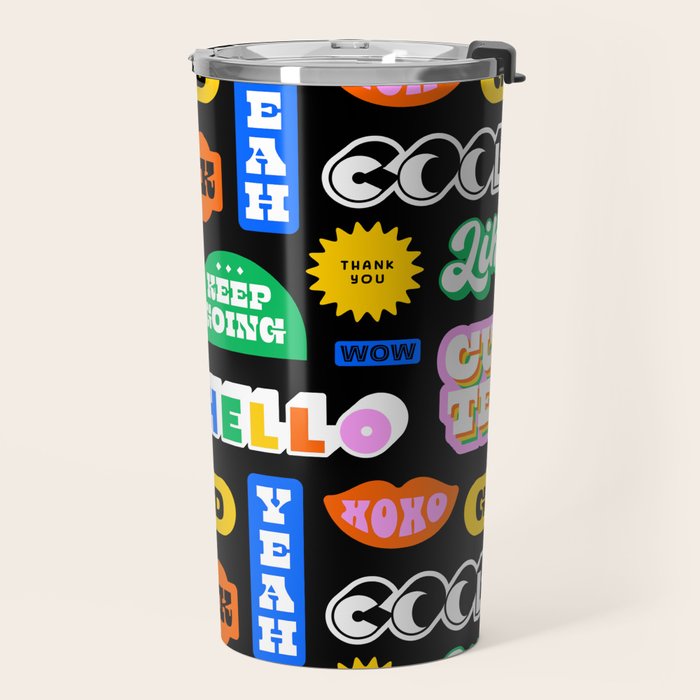 Fun retro quote sticker pattern Travel Mug Gallery Image 2