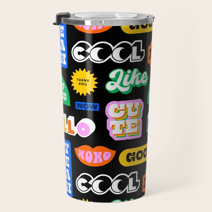 Fun retro quote sticker pattern Travel Mug Gallery Image 3