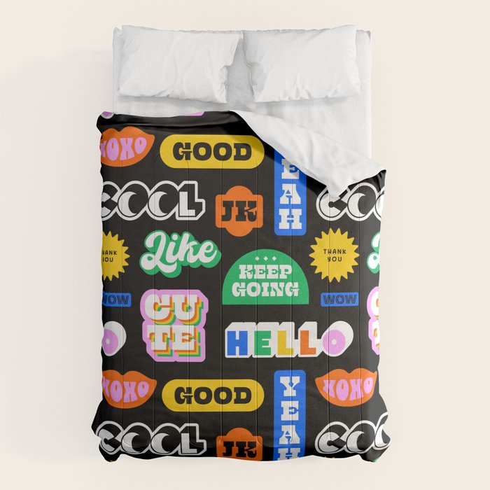 Fun retro quote sticker pattern Comforter Gallery Image 6