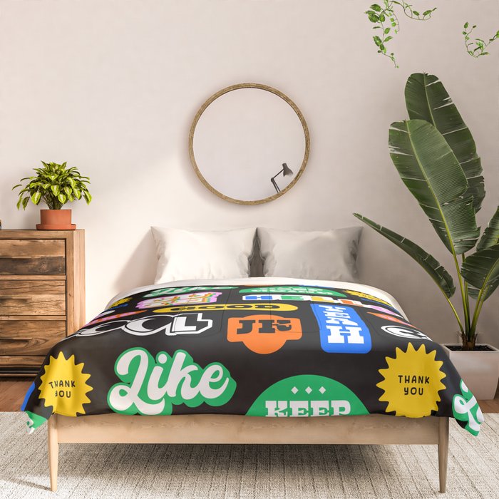 Fun retro quote sticker pattern Comforter Gallery Image 3