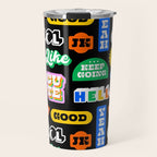 Fun retro quote sticker pattern Travel Mug Gallery Image 1