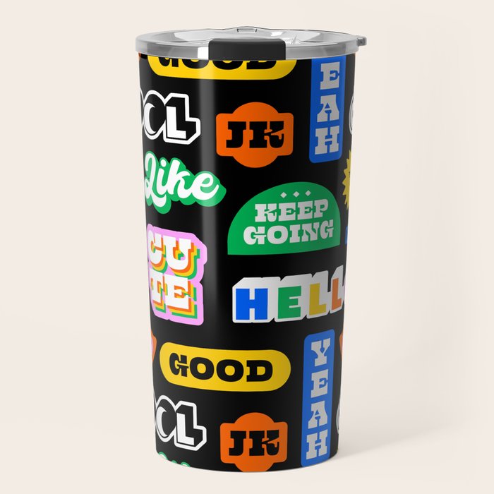 Fun retro quote sticker pattern Travel Mug Gallery Image 1