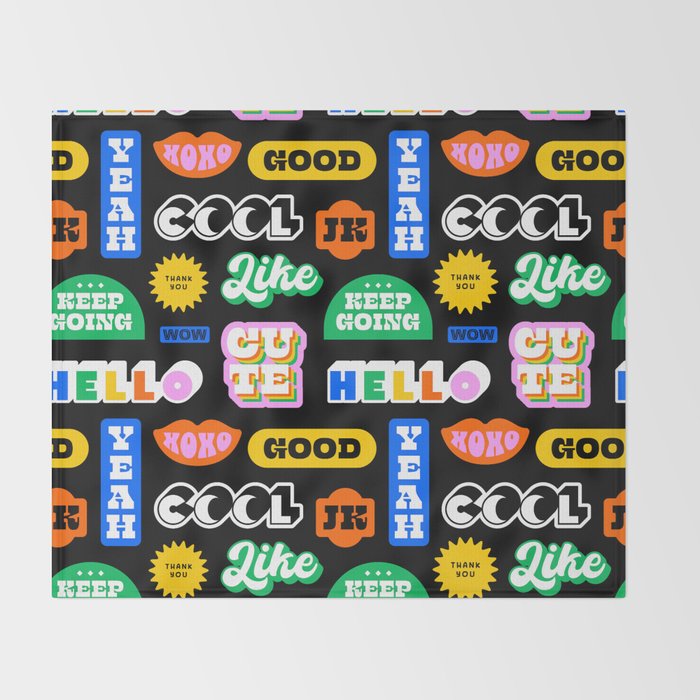 Fun retro quote sticker pattern Throw Blanket Gallery Image 2
