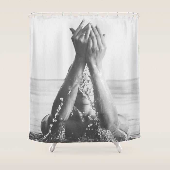 Wild and free, just like the sea - Female portrait black and white photography - photograph Shower Curtain Gallery Image 1