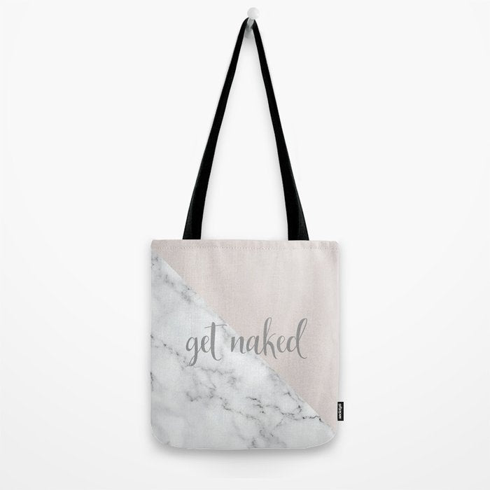 Get Naked, Funny Bathroom Art,  Marble, Blush Pink, Grey Tote Bag Gallery Image 2