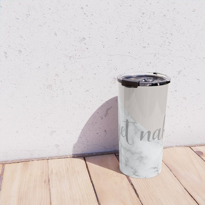 Get Naked, Funny Bathroom Art,  Marble, Blush Pink, Grey Travel Mug Gallery Image 4