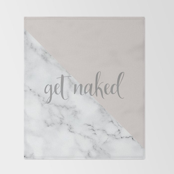 Get Naked, Funny Bathroom Art,  Marble, Blush Pink, Grey Throw Blanket Gallery Image 2