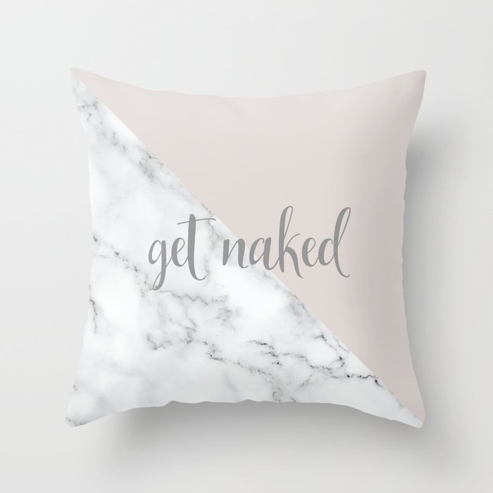 Get Naked, Funny Bathroom Art,  Marble, Blush Pink, Grey Throw Pillow Gallery Image 1