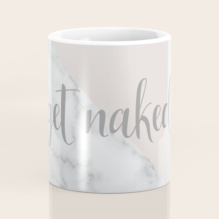 Get Naked, Funny Bathroom Art,  Marble, Blush Pink, Grey Coffee Mug Gallery Image 4
