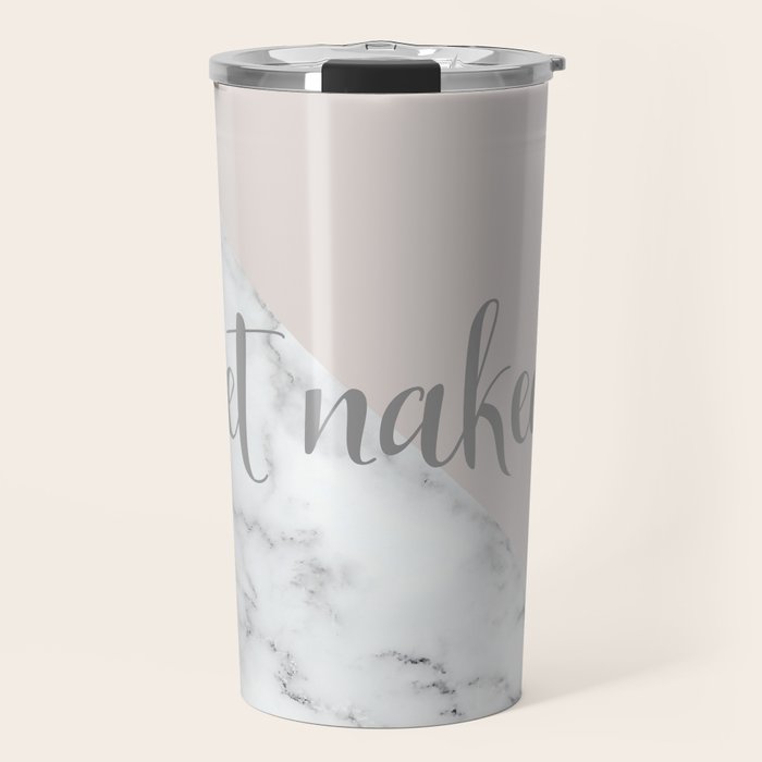 Get Naked, Funny Bathroom Art,  Marble, Blush Pink, Grey Travel Mug Gallery Image 1
