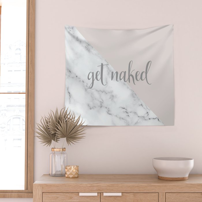 Get Naked, Funny Bathroom Art,  Marble, Blush Pink, Grey Wall Tapestry Gallery Image 2