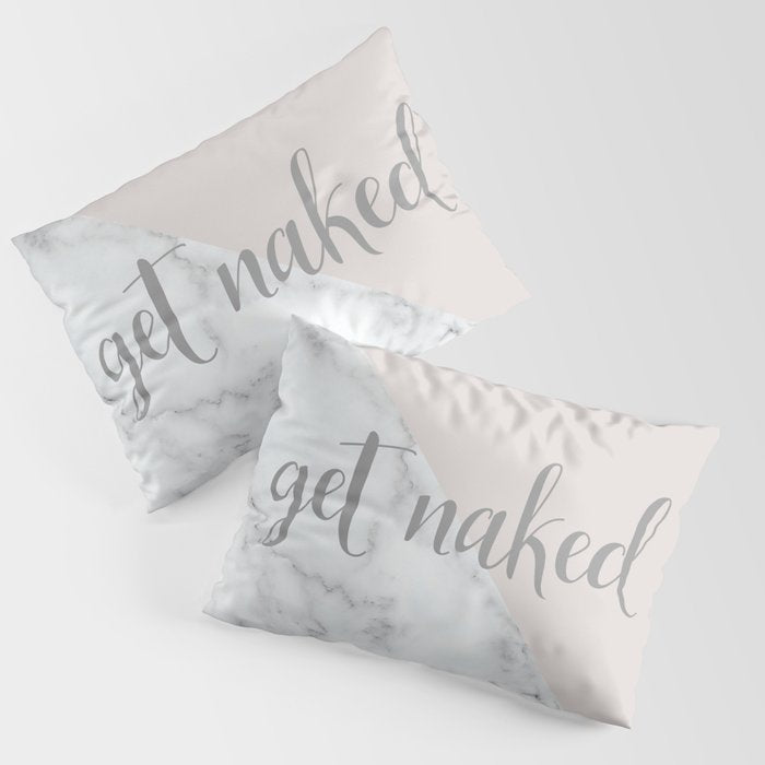 Get Naked, Funny Bathroom Art,  Marble, Blush Pink, Grey Pillow Sham Gallery Image 3