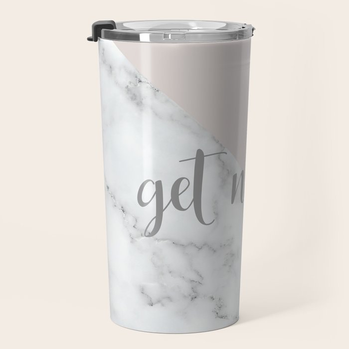 Get Naked, Funny Bathroom Art,  Marble, Blush Pink, Grey Travel Mug Gallery Image 3