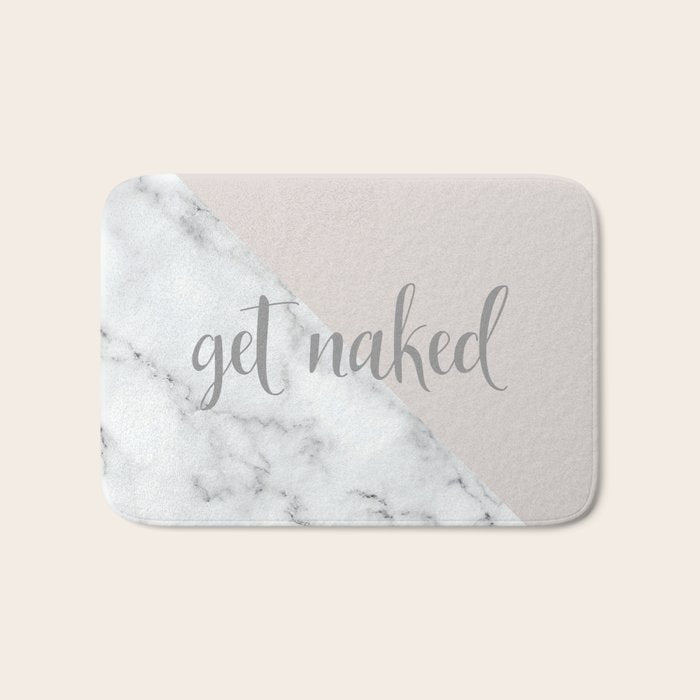 Get Naked, Funny Bathroom Art,  Marble, Blush Pink, Grey Bath Mat Gallery Image 1