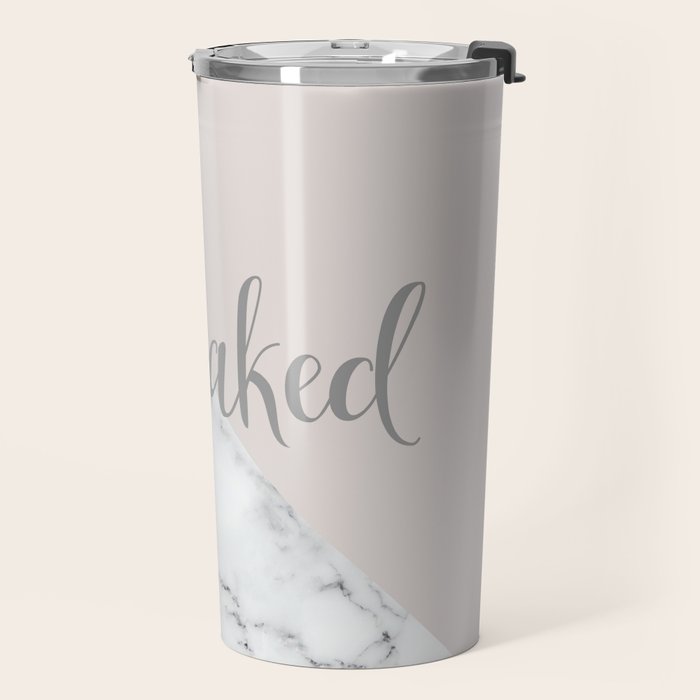 Get Naked, Funny Bathroom Art,  Marble, Blush Pink, Grey Travel Mug Gallery Image 2