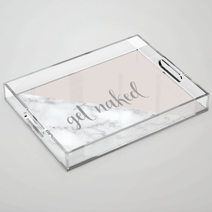 Get Naked, Funny Bathroom Art,  Marble, Blush Pink, Grey Acrylic Tray Gallery Image 1