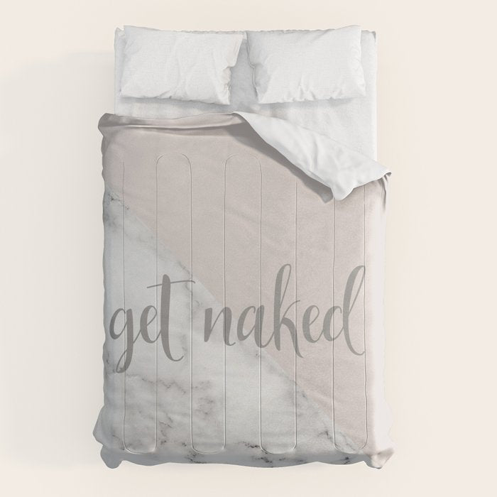 Get Naked, Funny Bathroom Art,  Marble, Blush Pink, Grey Comforter Gallery Image 1