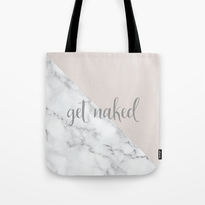 Get Naked, Funny Bathroom Art,  Marble, Blush Pink, Grey Tote Bag Gallery Image 1
