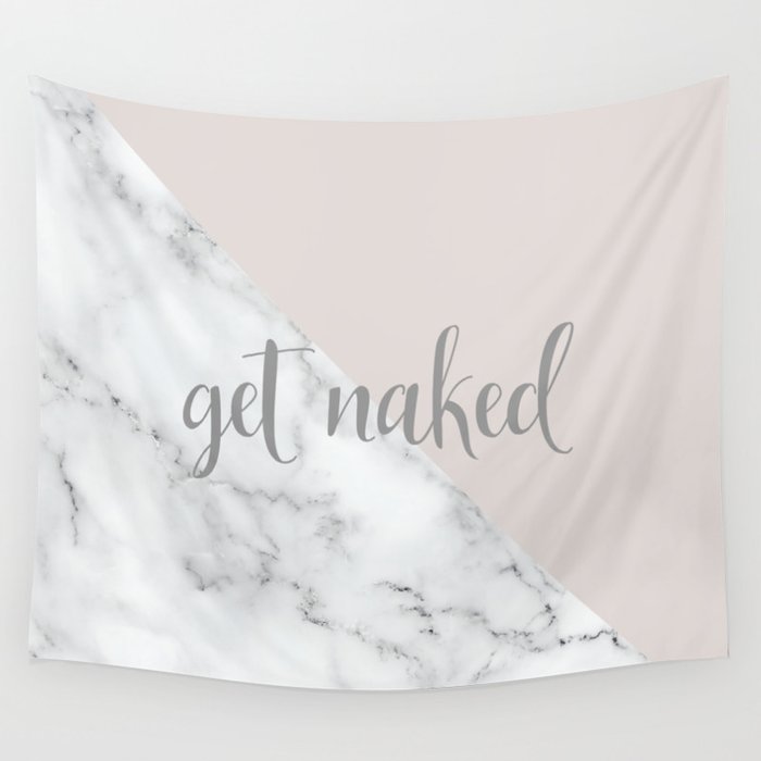 Get Naked, Funny Bathroom Art,  Marble, Blush Pink, Grey Wall Tapestry Gallery Image 4