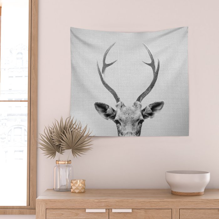 Deer - Black & White Wall Tapestry Gallery Image 2