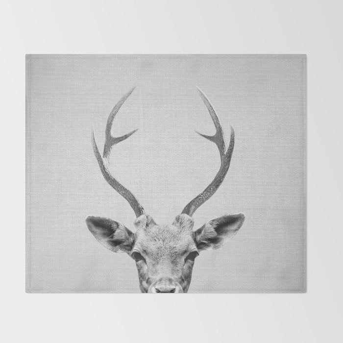 Deer - Black & White Throw Blanket Gallery Image 2