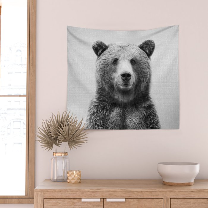 Grizzly Bear - Black & White Wall Tapestry Gallery Image 2