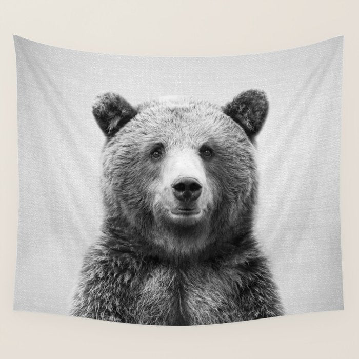 Grizzly Bear - Black & White Wall Tapestry Gallery Image 1