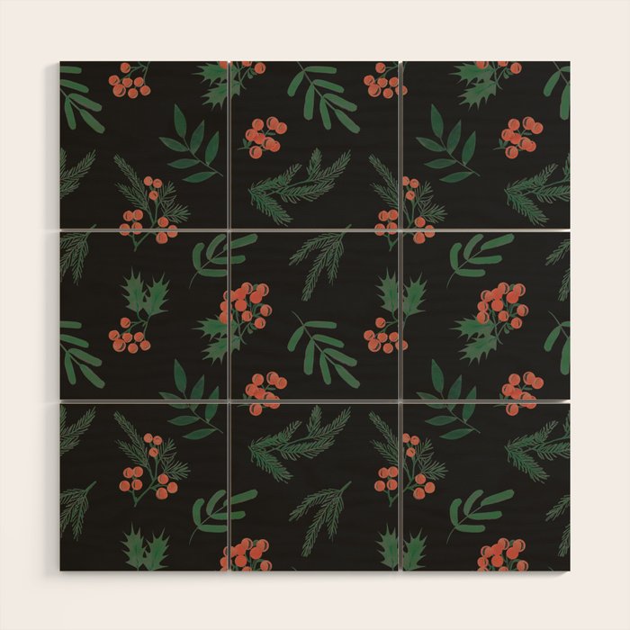 Yuletide Botanical Print Wood Wall Art Gallery Image 1