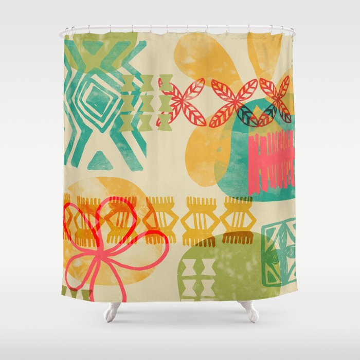 Modern 50s Tiki Party Throwback pattern Beige Shower Curtain Gallery Image 1